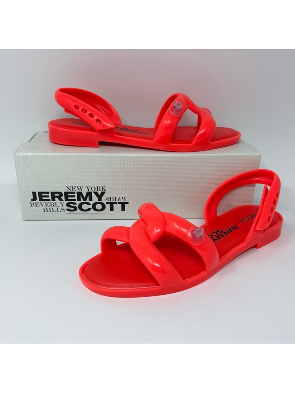 NIB Jeremy Scott x Melissa Neon Coral Jelly Strap Sandals